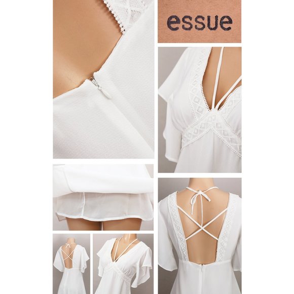 White Plunging V Neck Strappy Skater Mini Dress - Picture 5 of 8